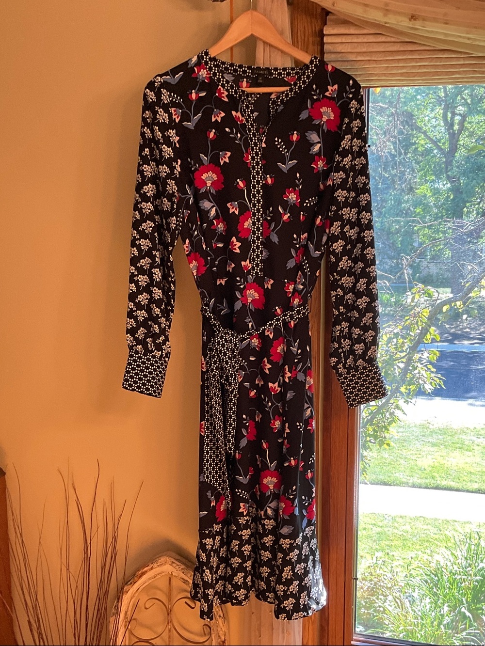 Talbots Black floral long sleeve shirt dress 14